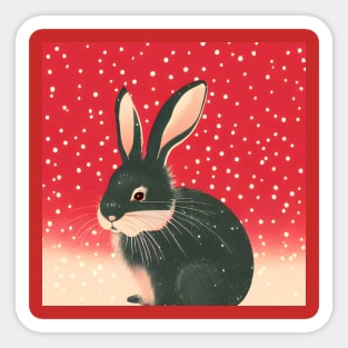 Red Christmas Snow American Black Cute Mini Rex Bunny in Merry Christmas New Year Vibes Sticker